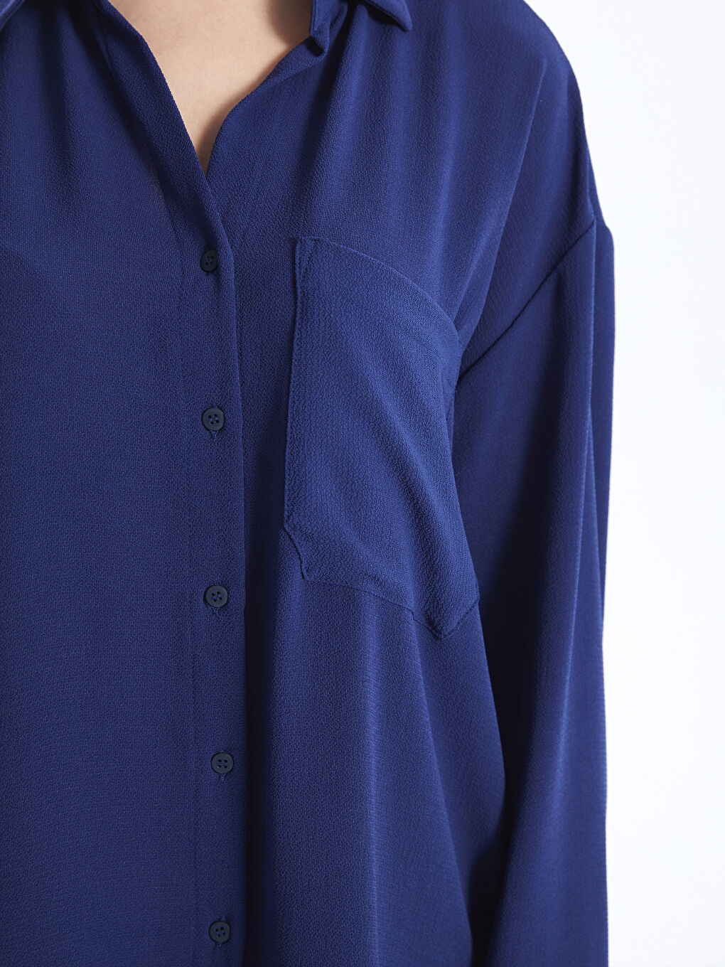 Lacivert Oversize Poplin Kadın Gömlek-3