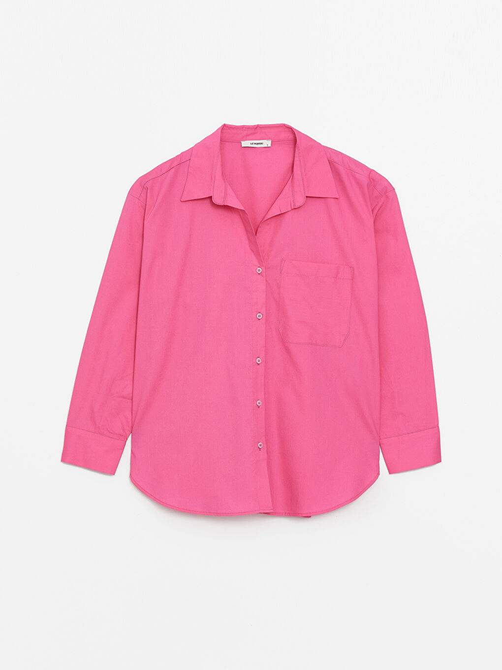 Fuşya Düz Uzun Kollu Oversize Kadın Gömlek-5
