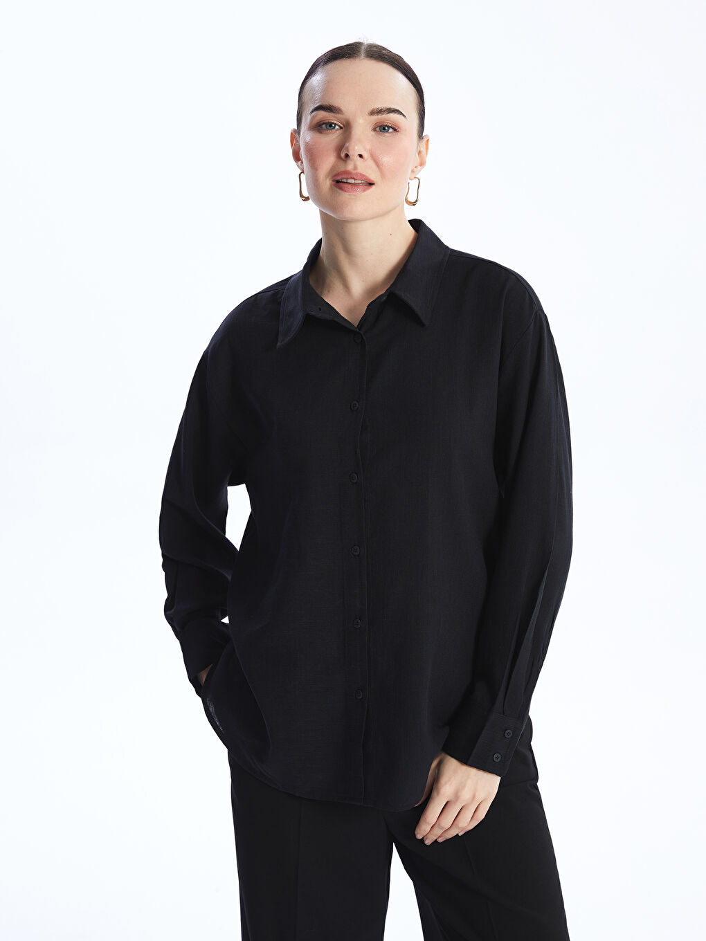 Siyah Oversize Poplin Kadın Gömlek