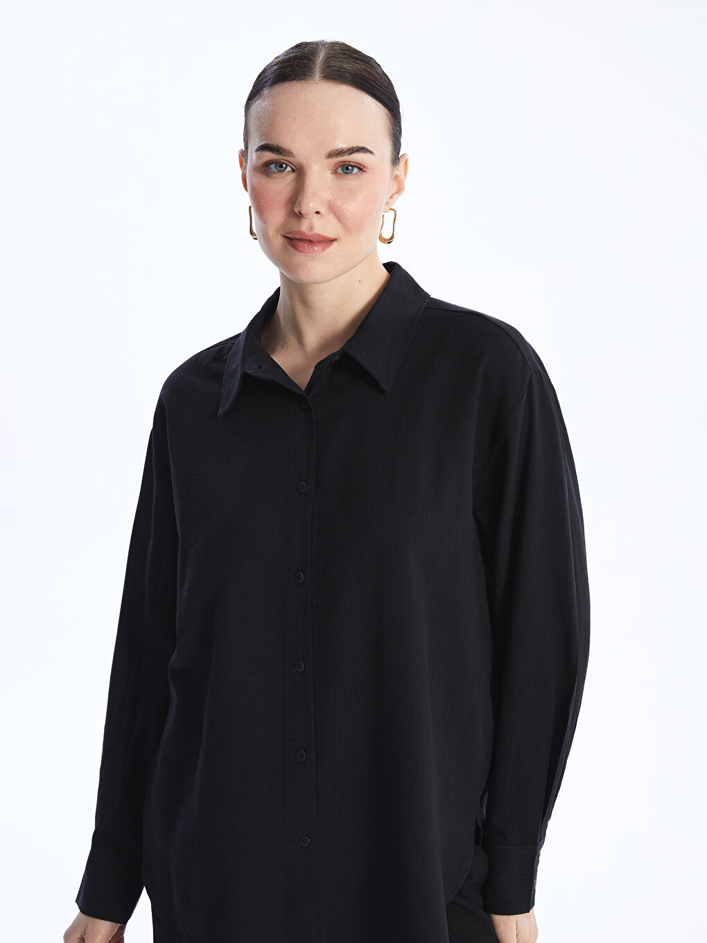 Siyah Oversize Poplin Kadın Gömlek-2