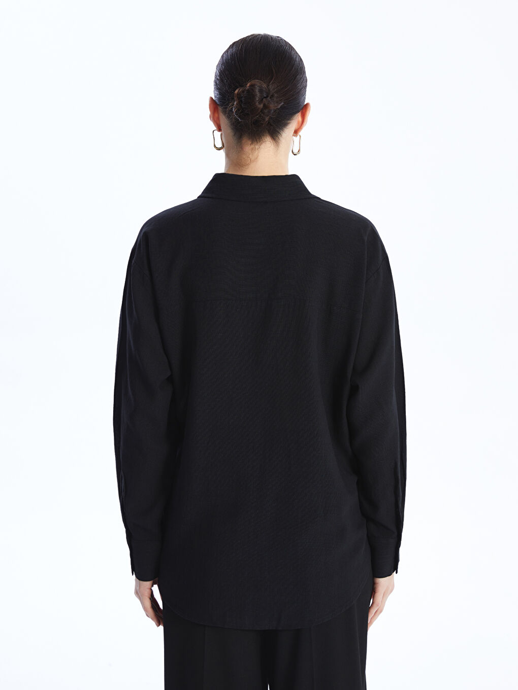 Siyah Oversize Poplin Kadın Gömlek-4