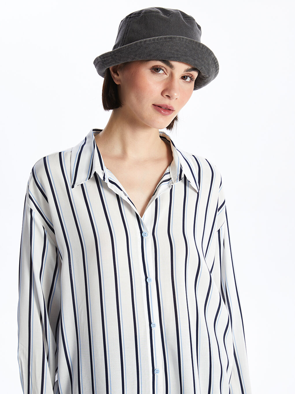 Striped Long Sleeve Oversize Women's Shirt-2