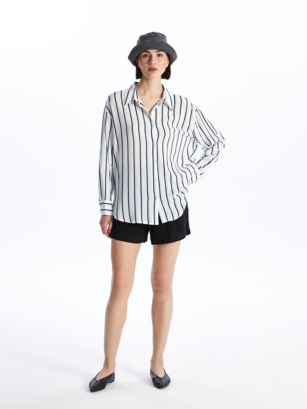 Striped Long Sleeve Oversize Women's Shirt-4