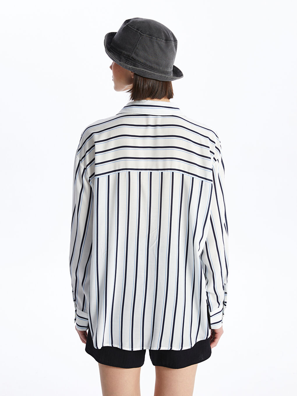 Striped Long Sleeve Oversize Women's Shirt-8