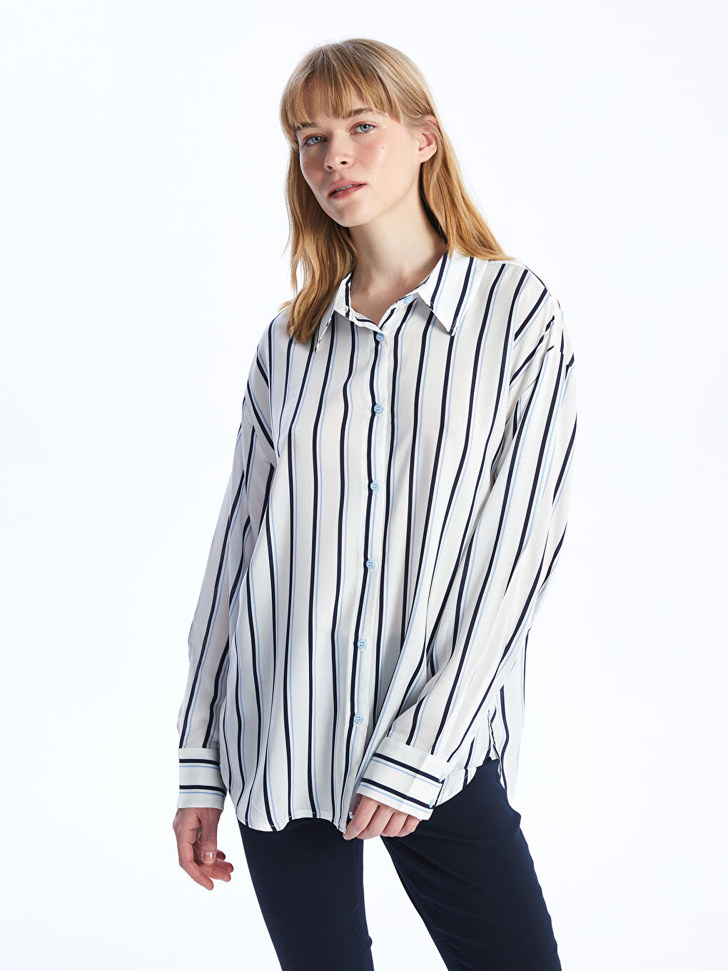 Striped Long Sleeve Oversize Women's Shirt-1