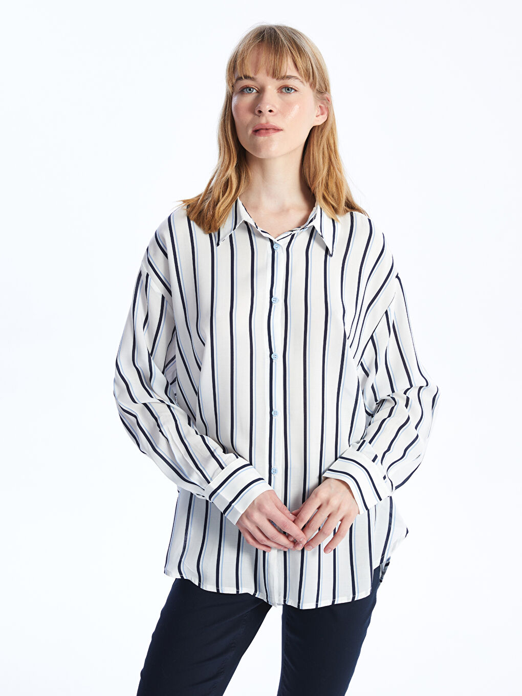 Striped Long Sleeve Oversize Women's Shirt-3