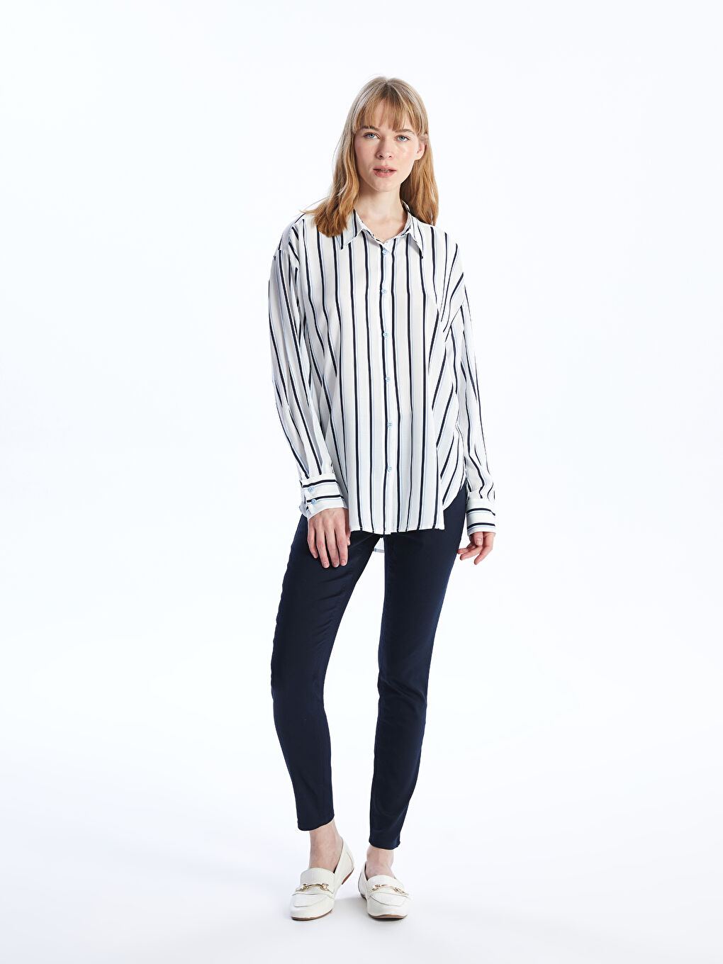 Striped Long Sleeve Oversize Women's Shirt-5