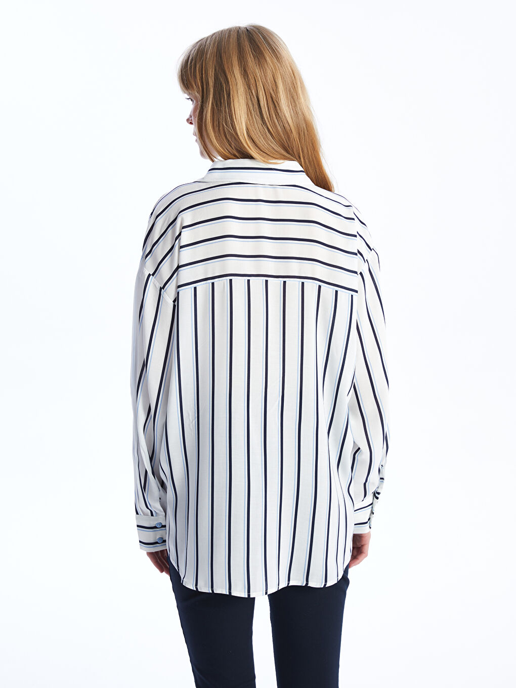 Striped Long Sleeve Oversize Women's Shirt-9