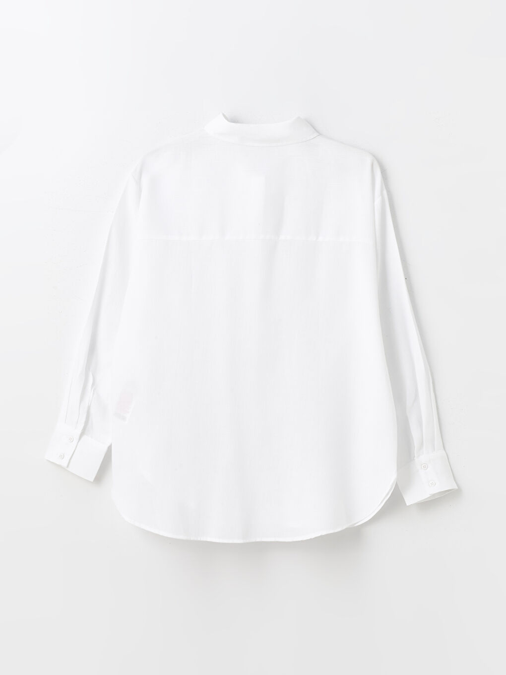 Beyaz Düz Uzun Kollu Oversize Kadın Gömlek-6