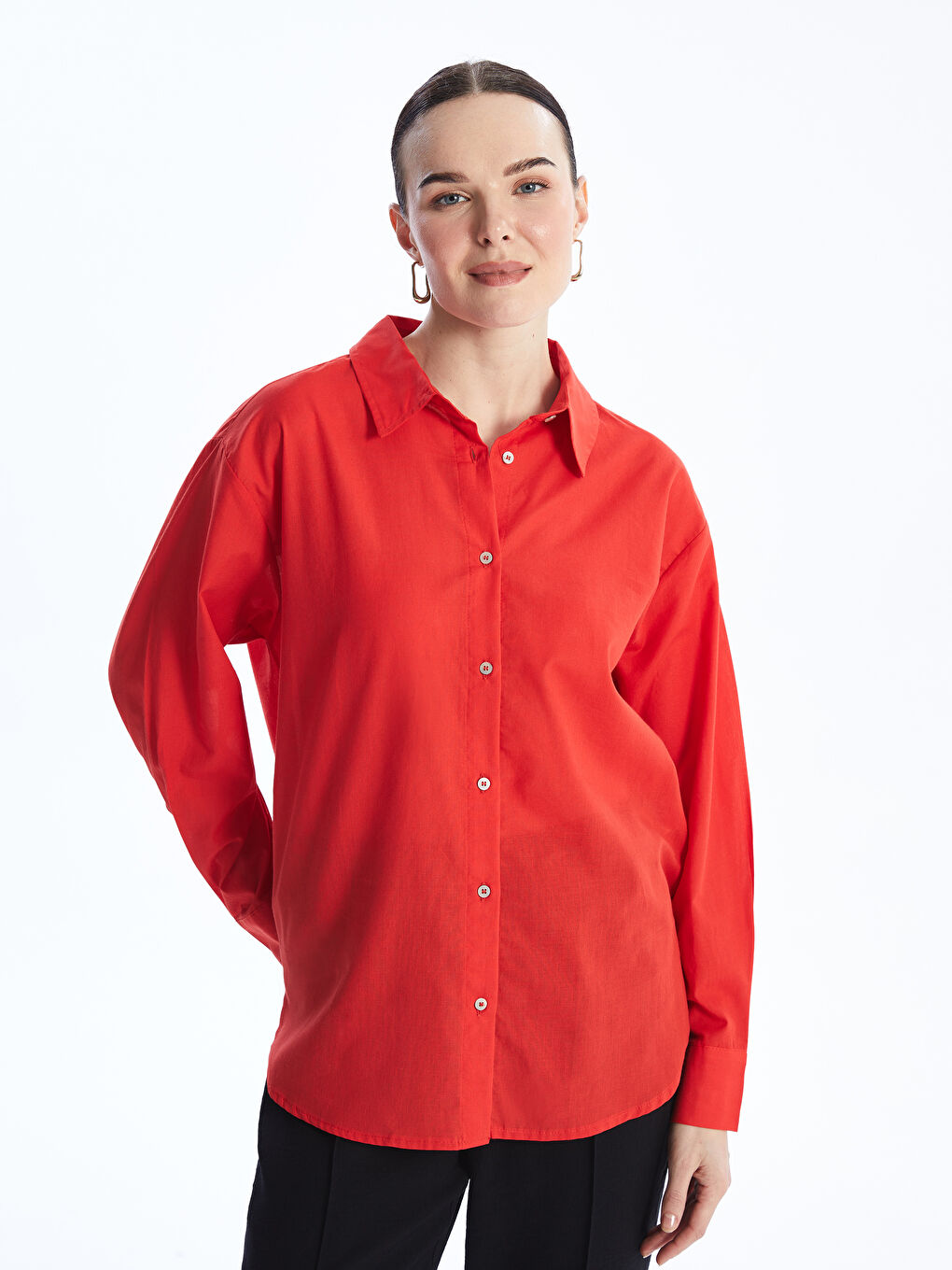 Kırmızı Oversize Poplin Kadın Gömlek