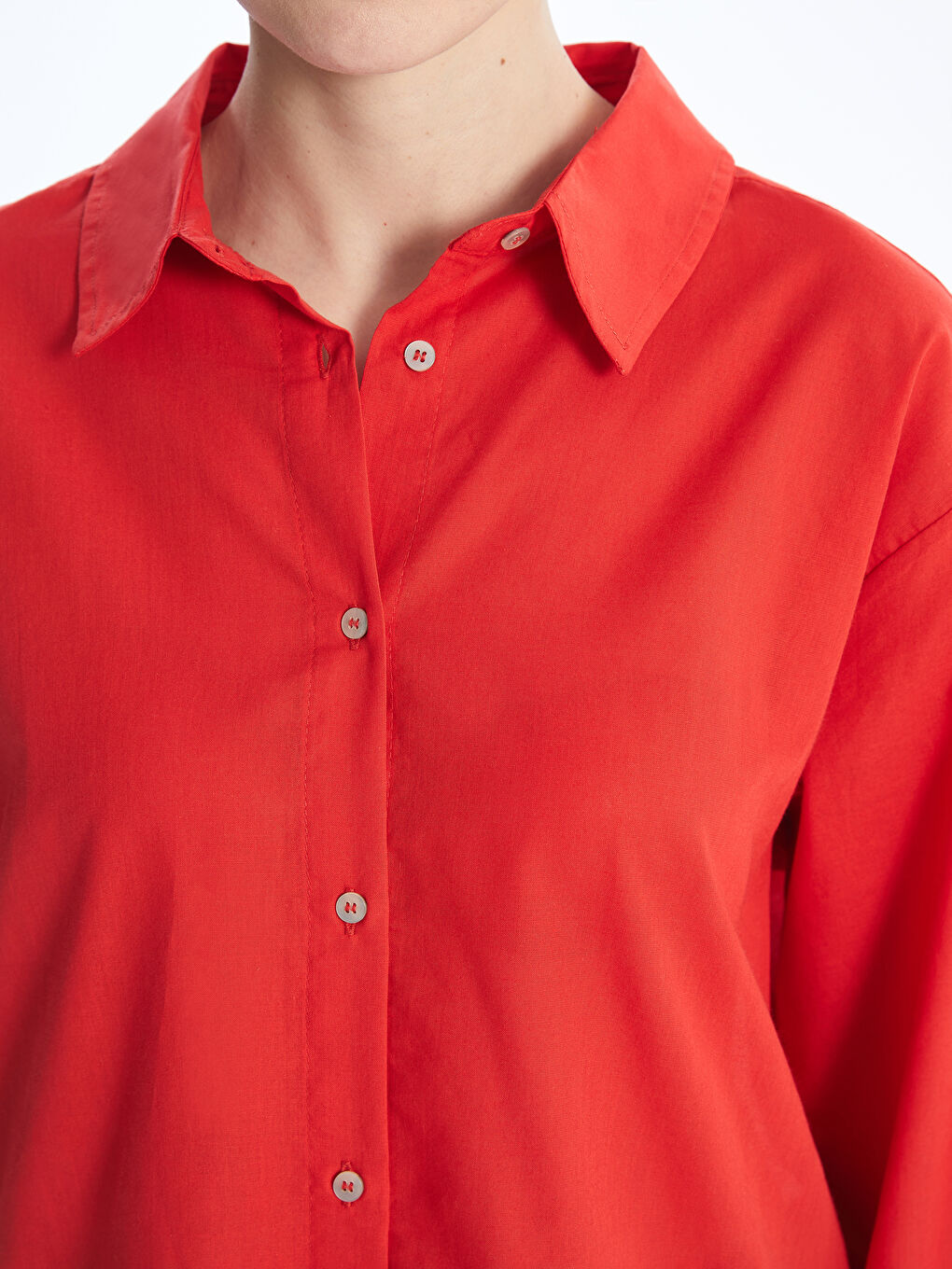 Kırmızı Oversize Poplin Kadın Gömlek-3