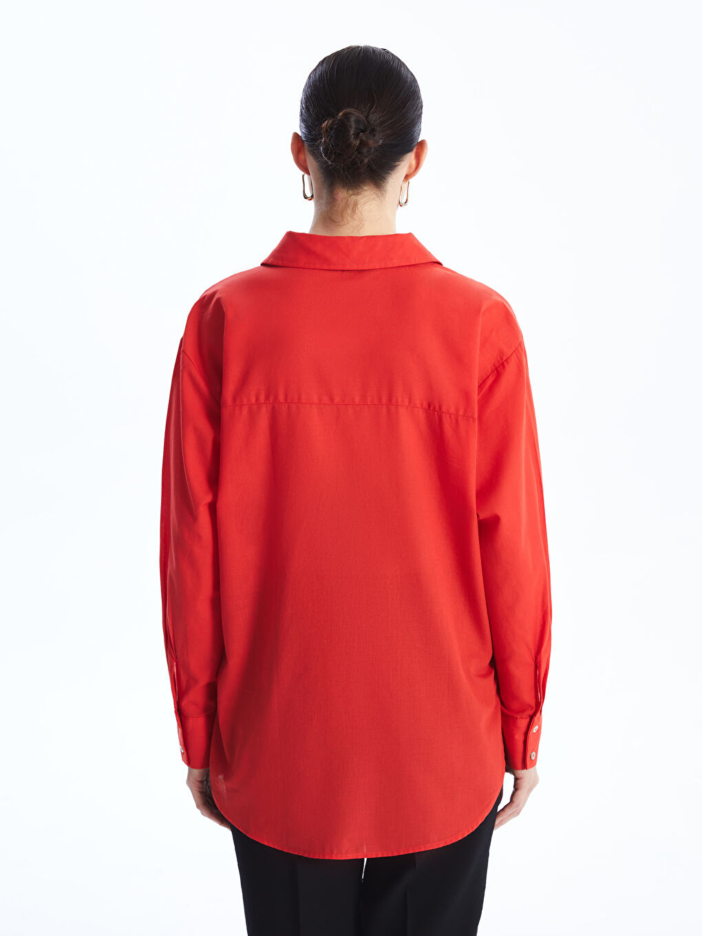 Kırmızı Oversize Poplin Kadın Gömlek-4