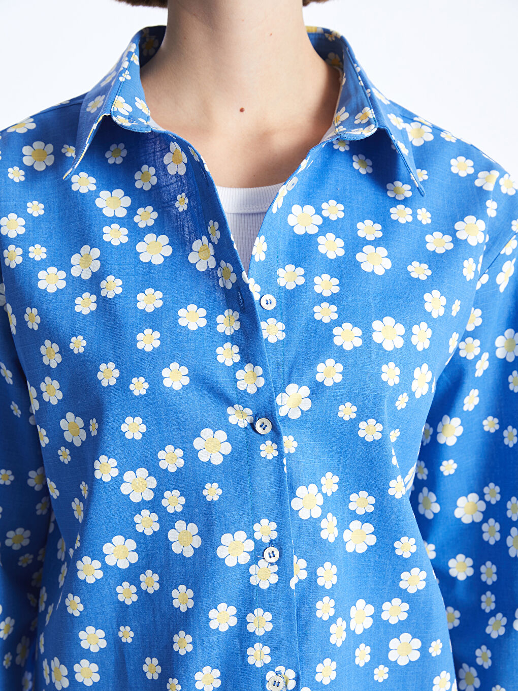 Karışık Çiçekli Oversize Poplin Kadın Gömlek-6