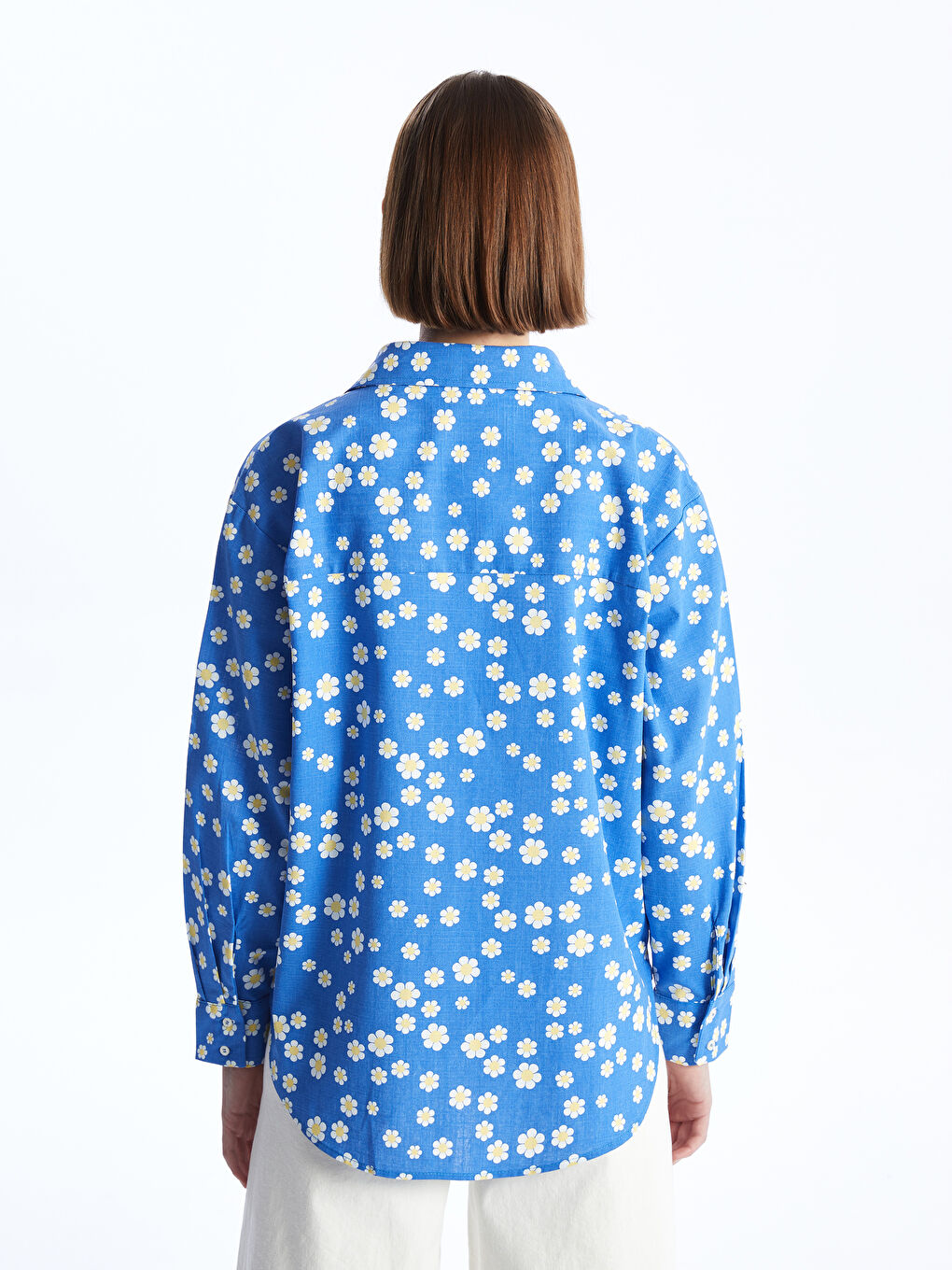 Karışık Çiçekli Oversize Poplin Kadın Gömlek-8
