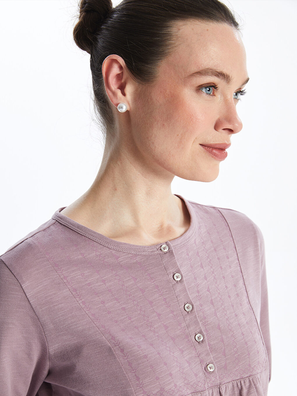 Lila Bisiklet Yaka Desenli Uzun Kollu Kadın Bluz-1