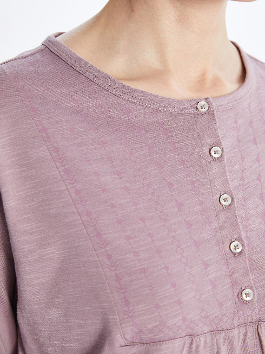 Lila Bisiklet Yaka Desenli Uzun Kollu Kadın Bluz-3