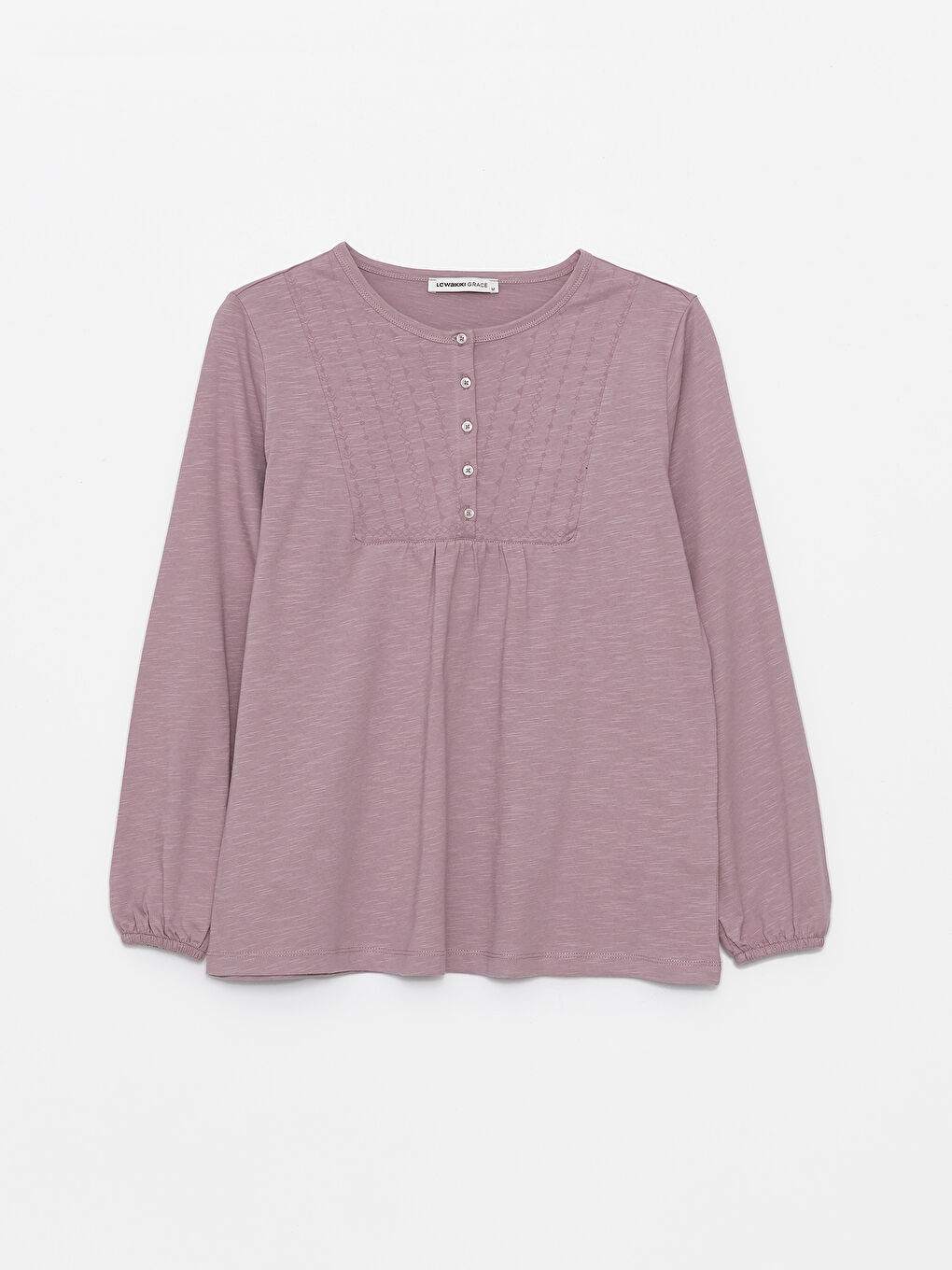 Lila Bisiklet Yaka Desenli Uzun Kollu Kadın Bluz-5