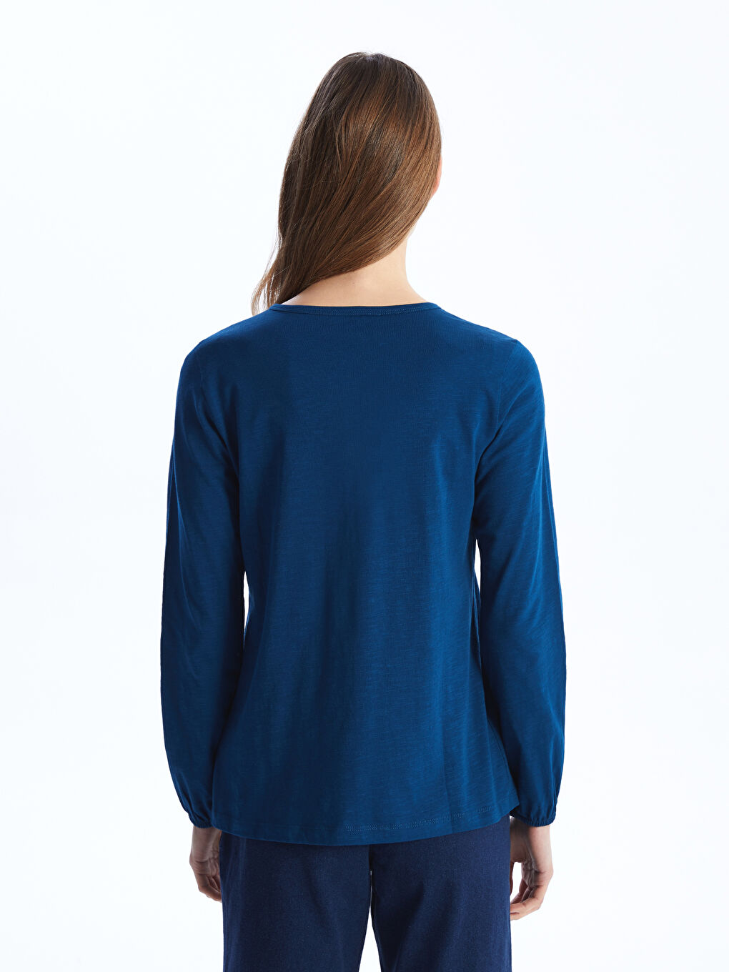 Petrol Bisiklet Yaka Desenli Uzun Kollu Kadın Bluz-3