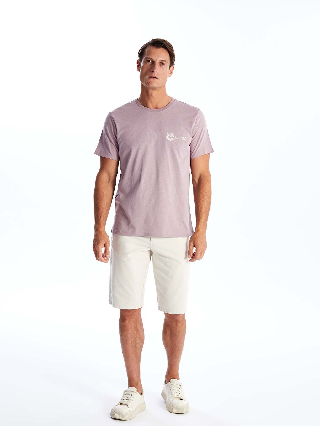 Lila Bisiklet Yaka Kısa Kollu Baskılı Penye Erkek Tişört-2
