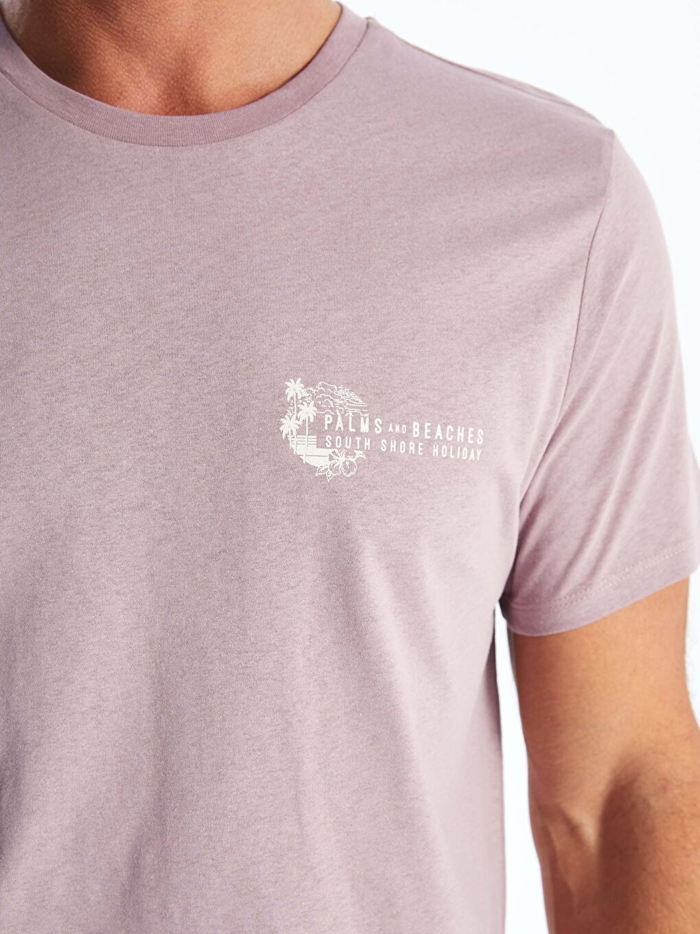 Lila Bisiklet Yaka Kısa Kollu Baskılı Penye Erkek Tişört-3