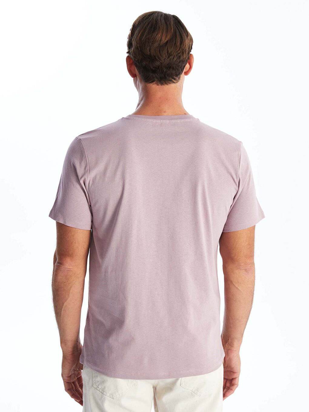 Lila Bisiklet Yaka Kısa Kollu Baskılı Penye Erkek Tişört-4