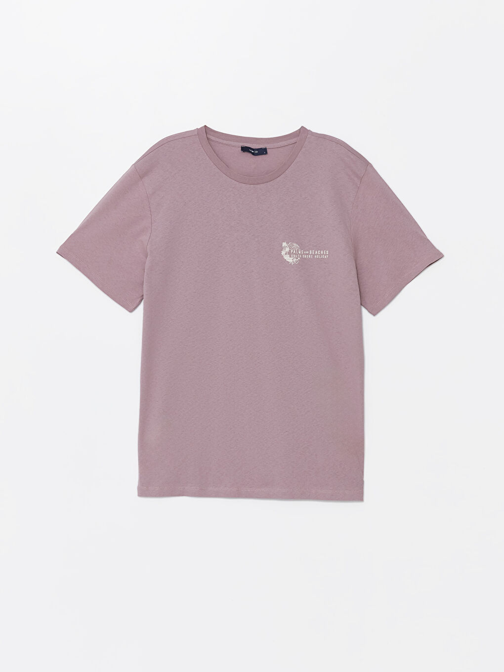 Lila Bisiklet Yaka Kısa Kollu Baskılı Penye Erkek Tişört-5