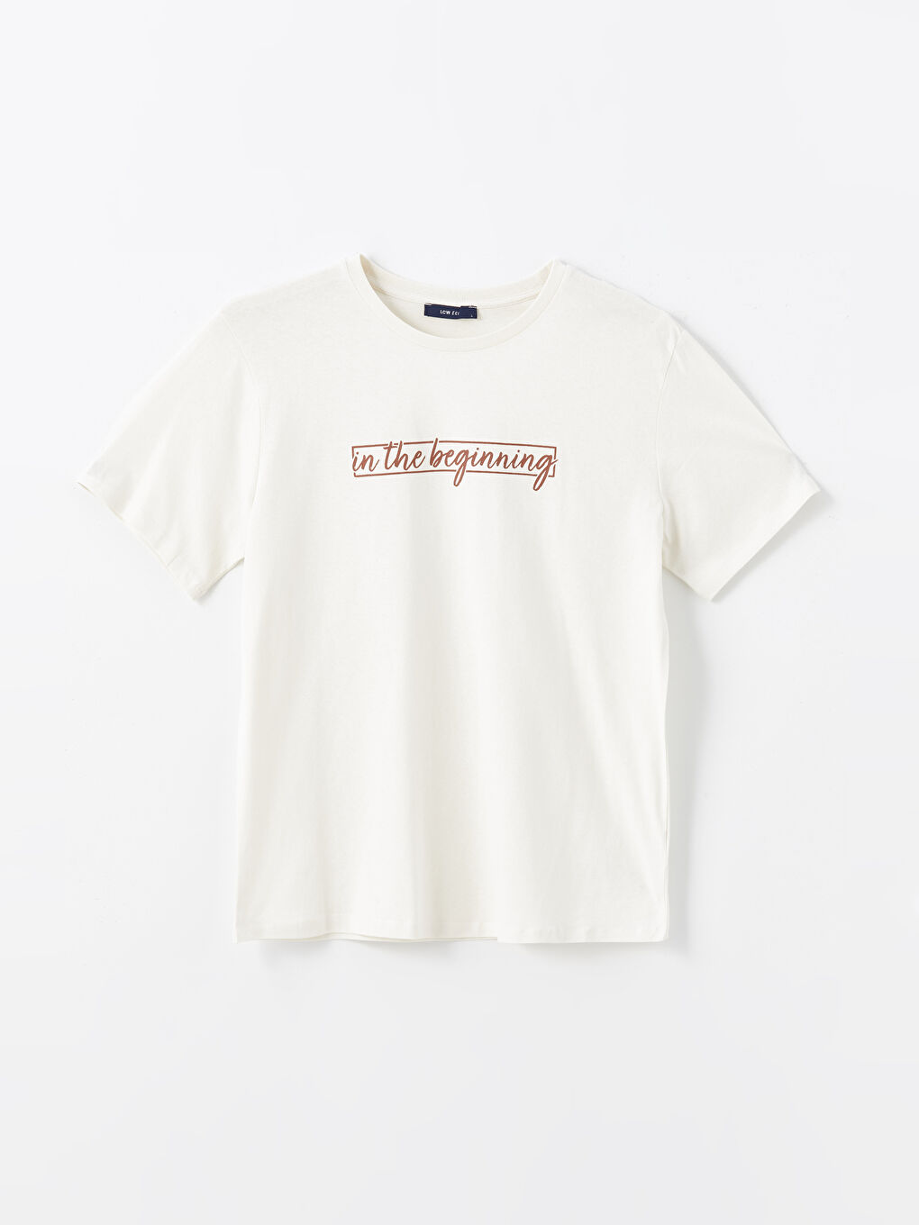 Bej Bisiklet Yaka Kısa Kollu Baskılı Penye Erkek Tişört-5