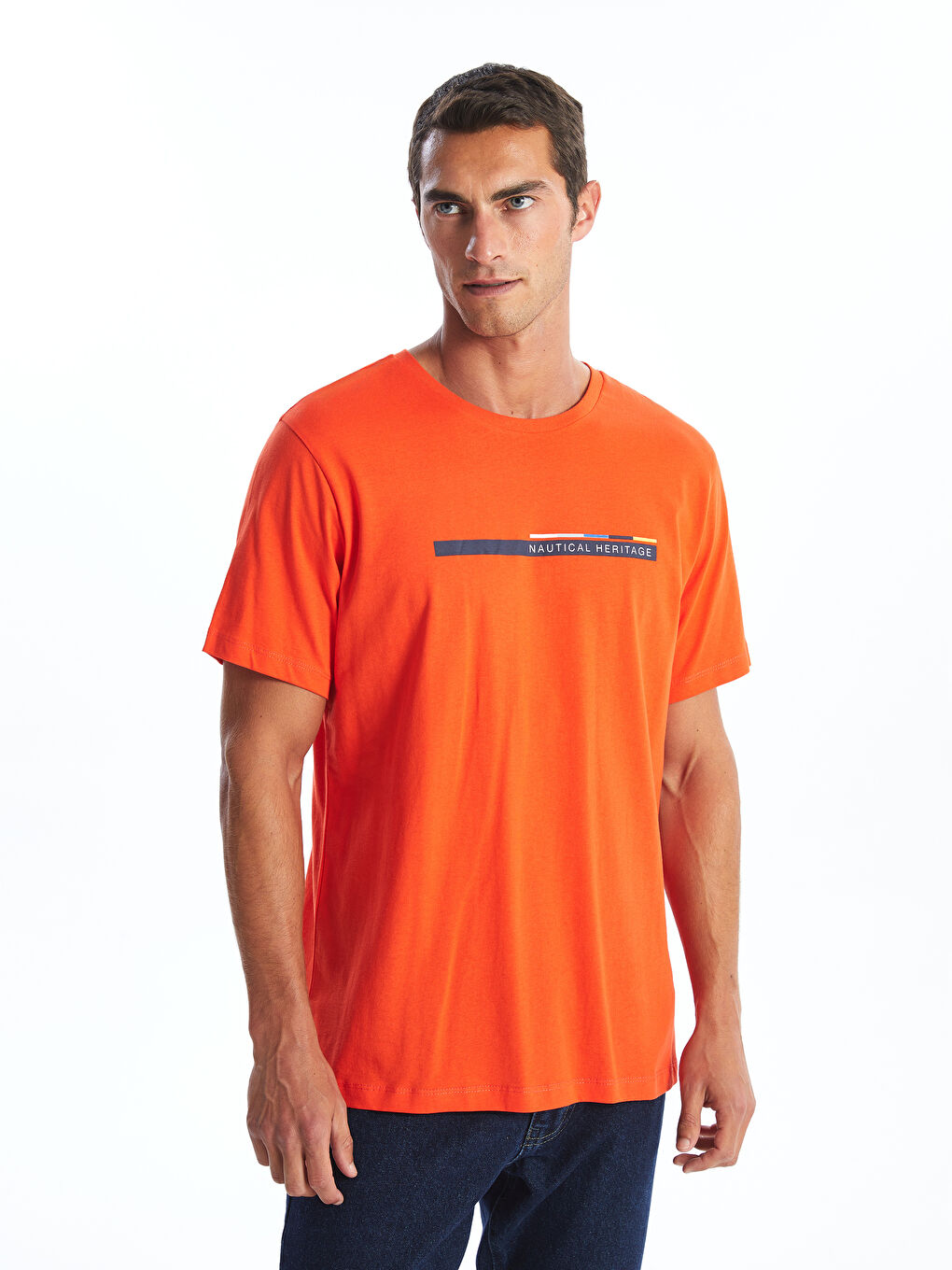 Crew Neck Short Sleeve Printed Combed Cotton Men's T-shirt -S4IE68Z8-GYJ