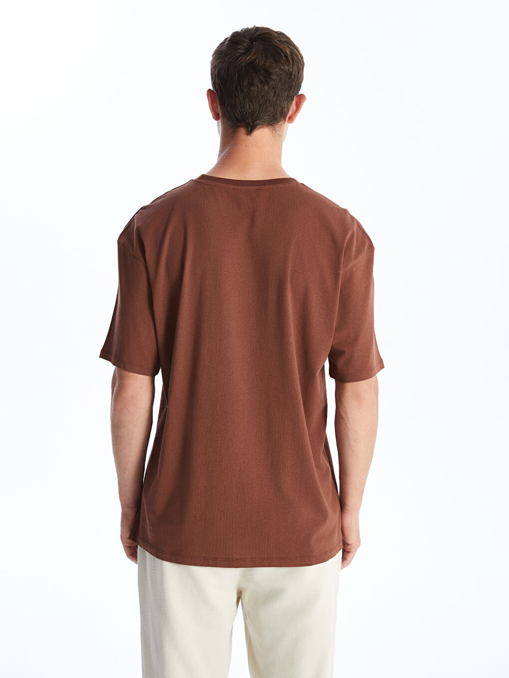 Kahverengi Bisiklet Yaka Kısa Kollu Baskılı Penye Erkek Tişört-4