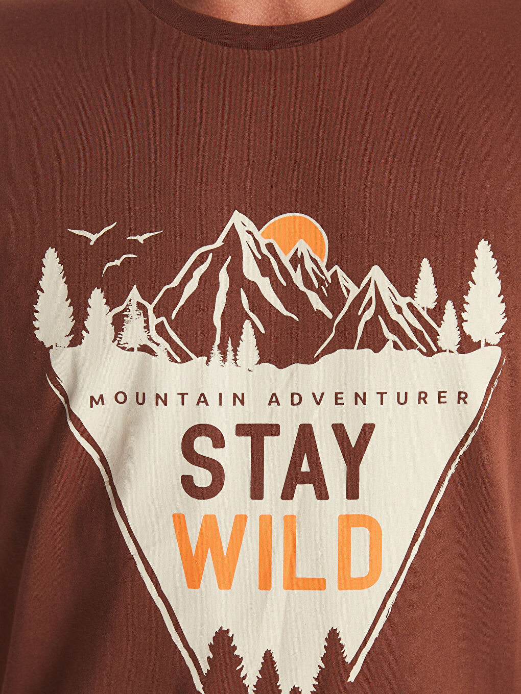 Kahverengi Bisiklet Yaka Kısa Kollu Baskılı Penye Erkek Tişört-2