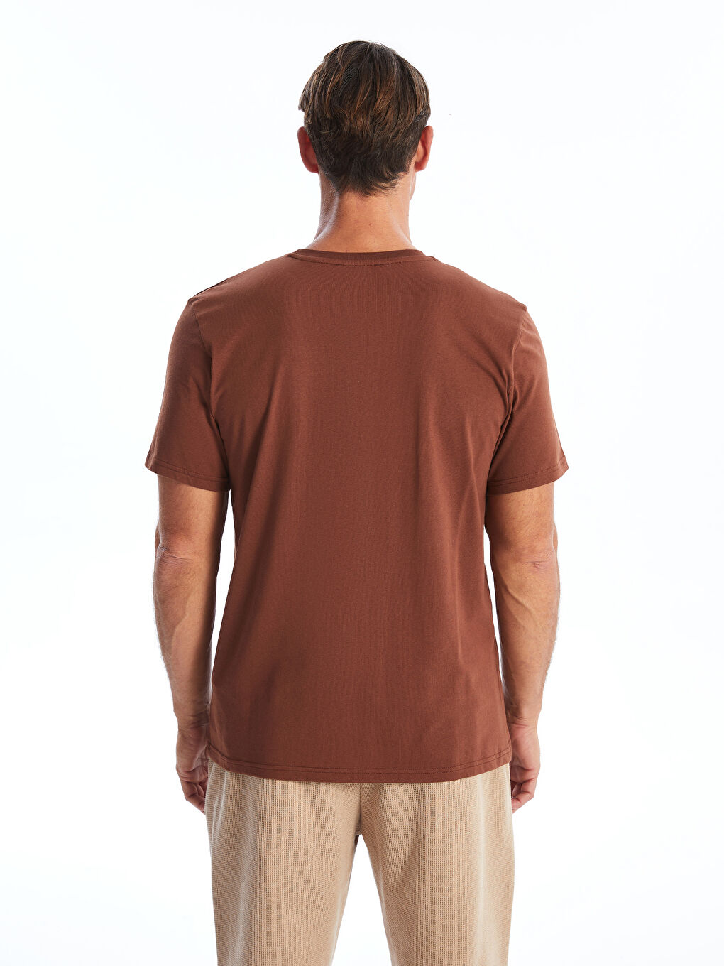 Kahverengi Bisiklet Yaka Kısa Kollu Baskılı Penye Erkek Tişört-3