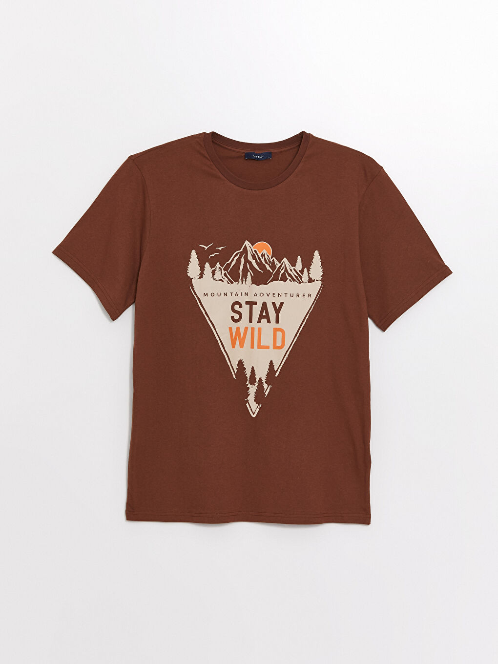 Kahverengi Bisiklet Yaka Kısa Kollu Baskılı Penye Erkek Tişört-4