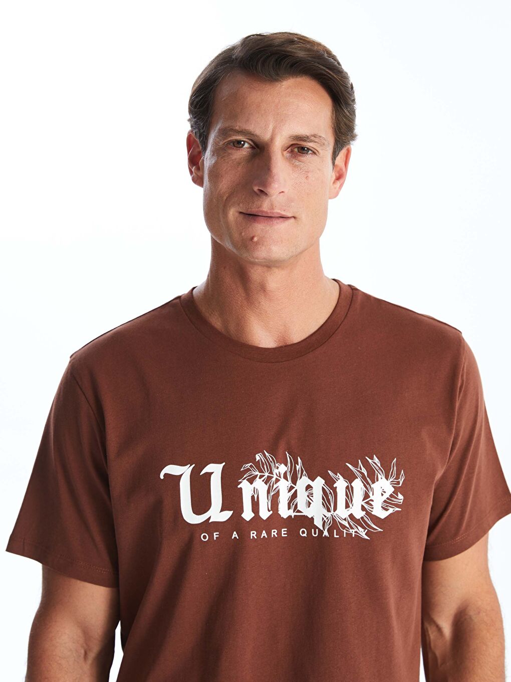 Kahverengi Bisiklet Yaka Kısa Kollu Baskılı Penye Erkek Tişört