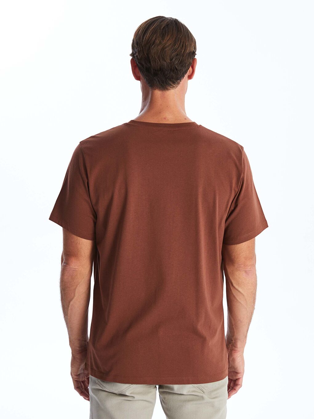 Kahverengi Bisiklet Yaka Kısa Kollu Baskılı Penye Erkek Tişört-4