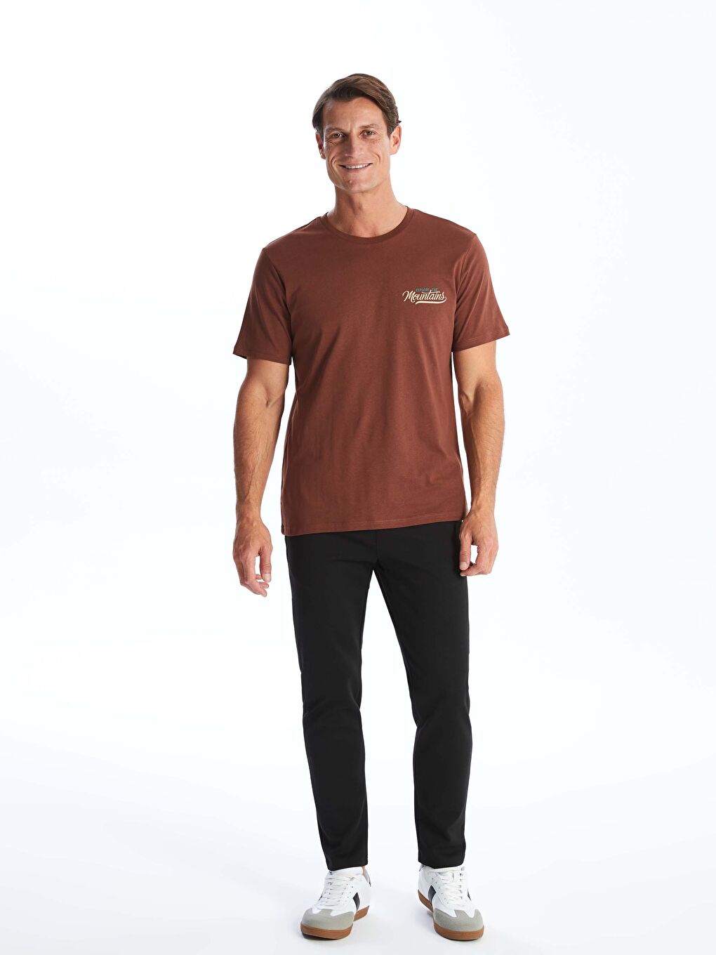 Kahverengi Bisiklet Yaka Kısa Kollu Baskılı Penye Erkek Tişört-2