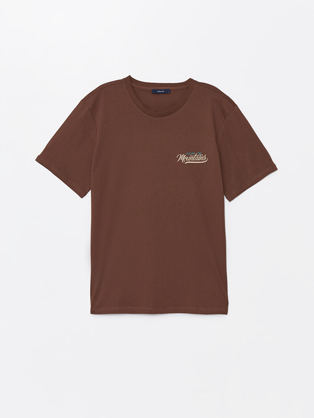 Kahverengi Bisiklet Yaka Kısa Kollu Baskılı Penye Erkek Tişört-5