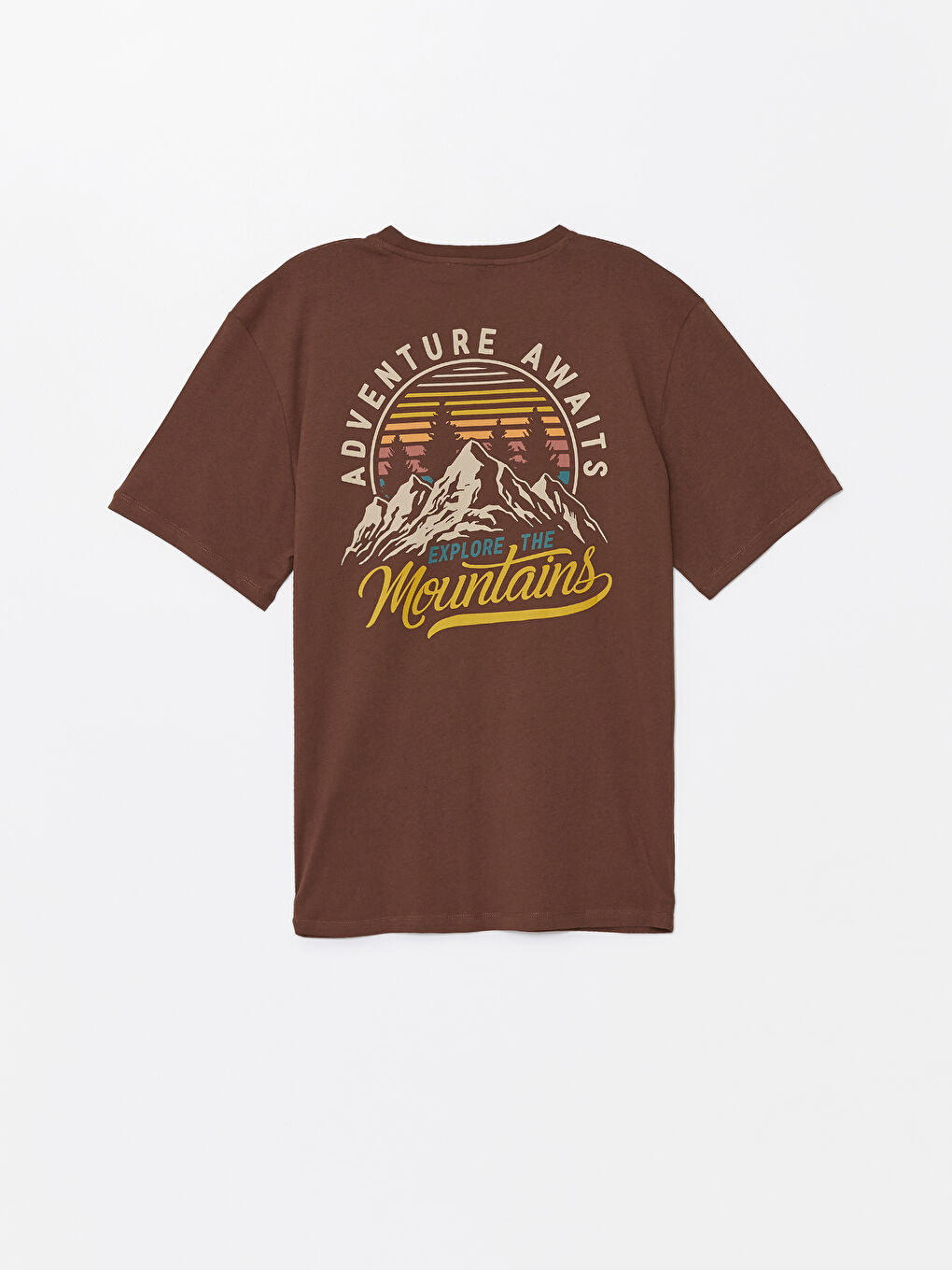 Kahverengi Bisiklet Yaka Kısa Kollu Baskılı Penye Erkek Tişört-6
