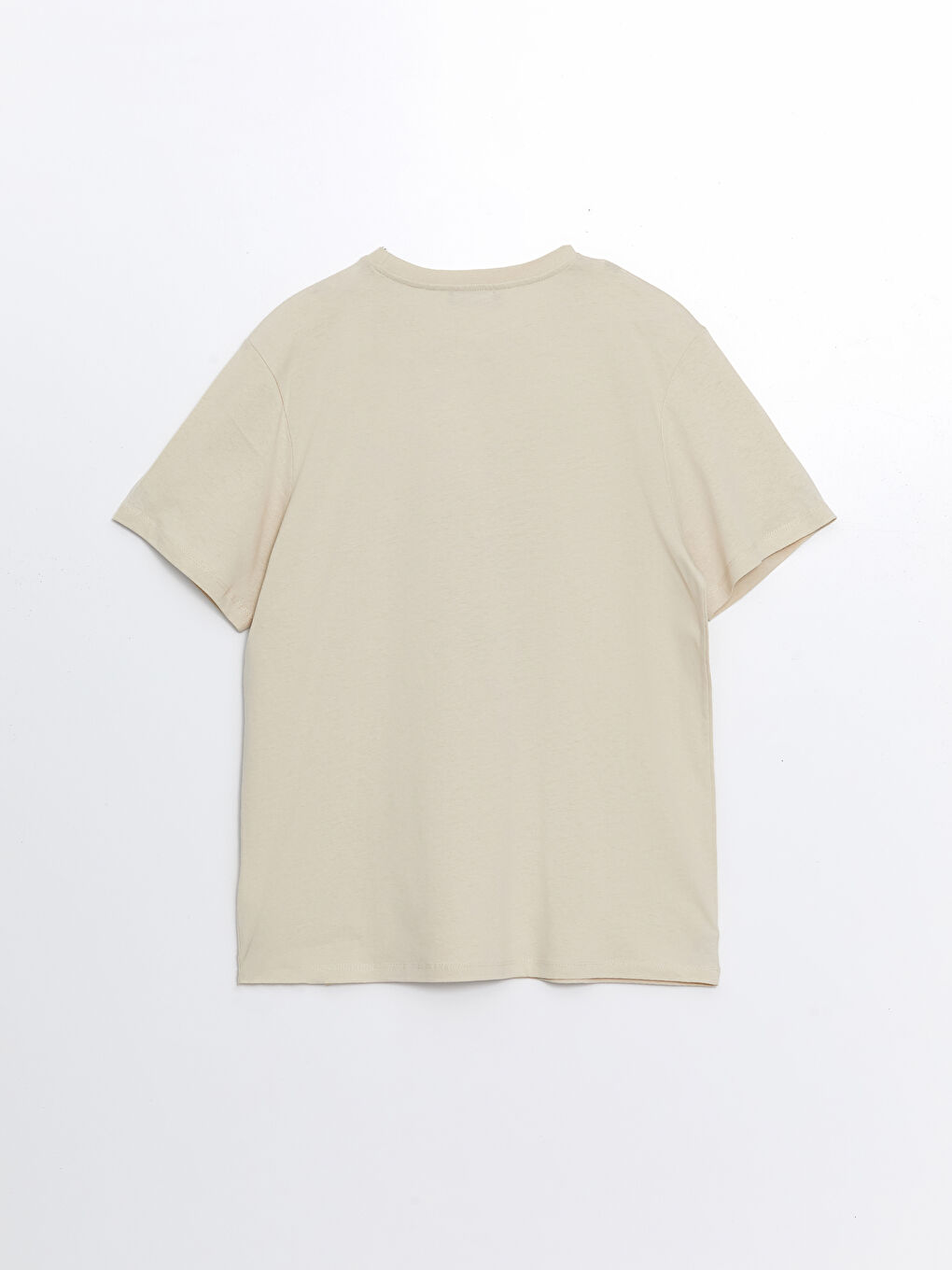 Bej Bisiklet Yaka Kısa Kollu Baskılı Penye Erkek Tişört-6