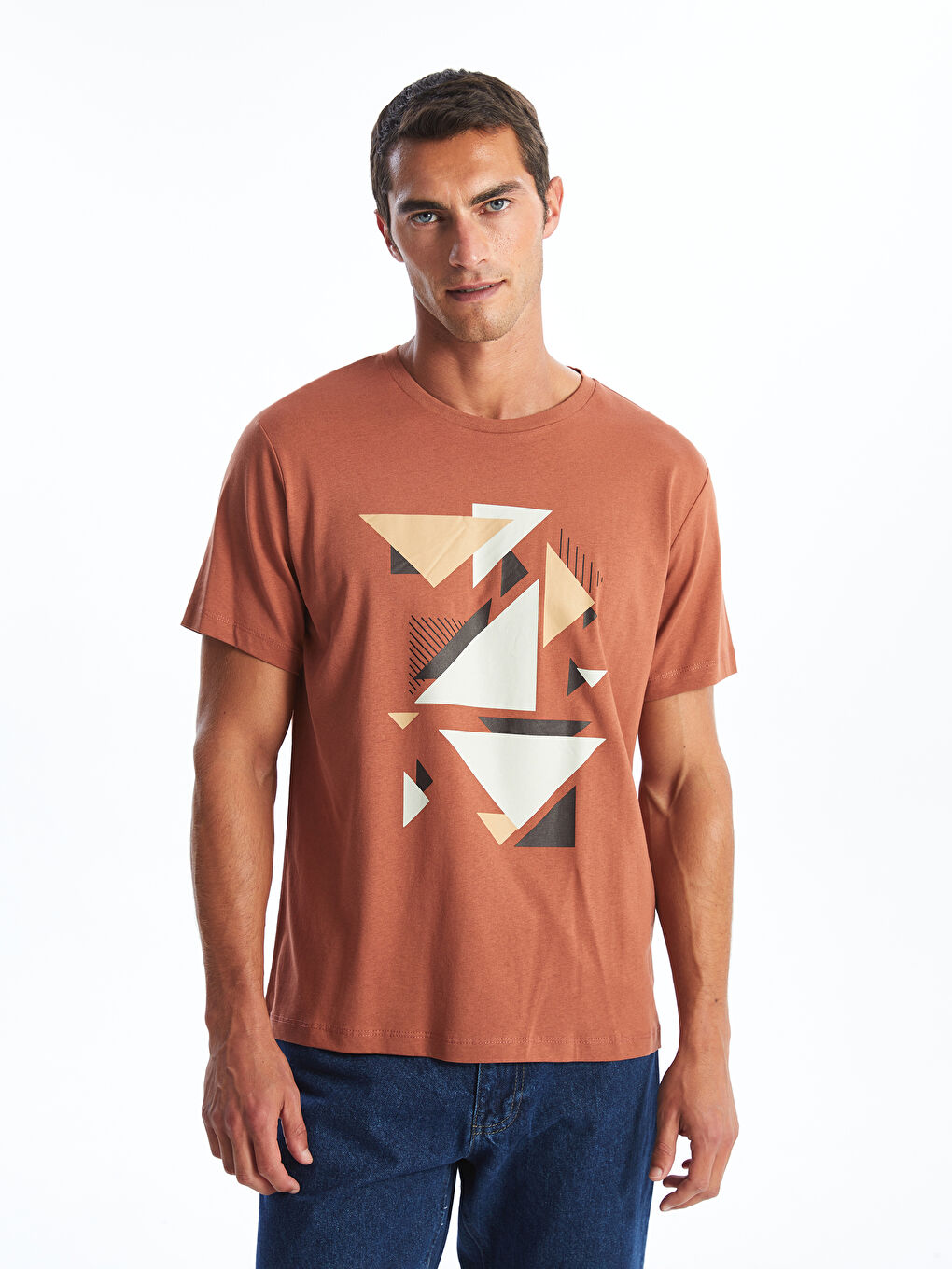 Crew Neck Short Sleeve Printed Combed Cotton Men's T-shirt -S4IE81Z8-HAL