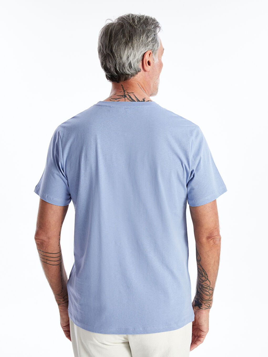 Lila Bisiklet Yaka Kısa Kollu Baskılı Penye Erkek Tişört-4