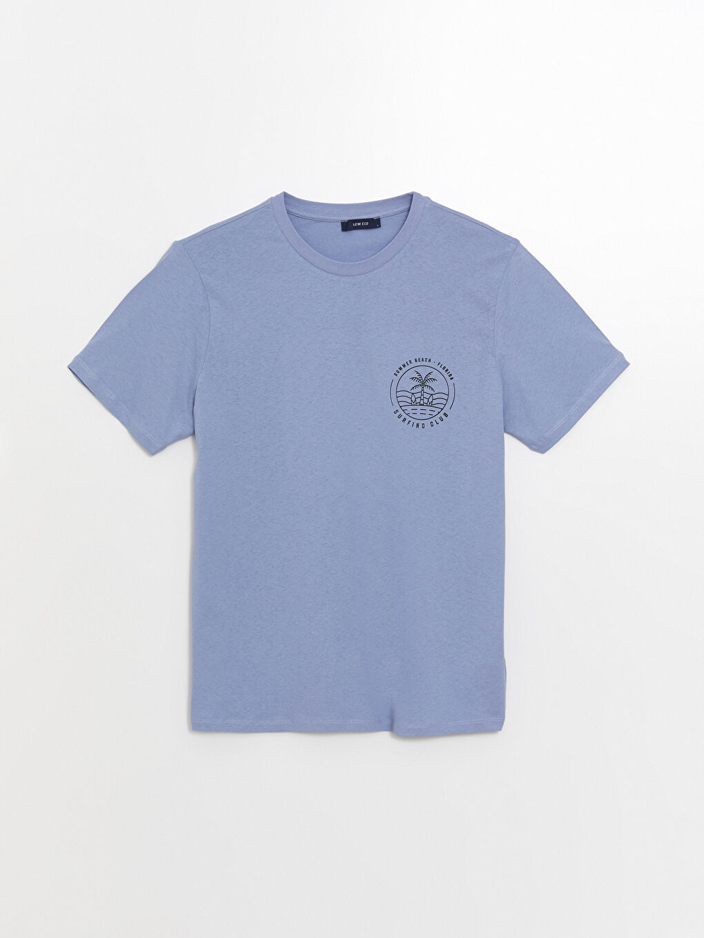 Lila Bisiklet Yaka Kısa Kollu Baskılı Penye Erkek Tişört-5