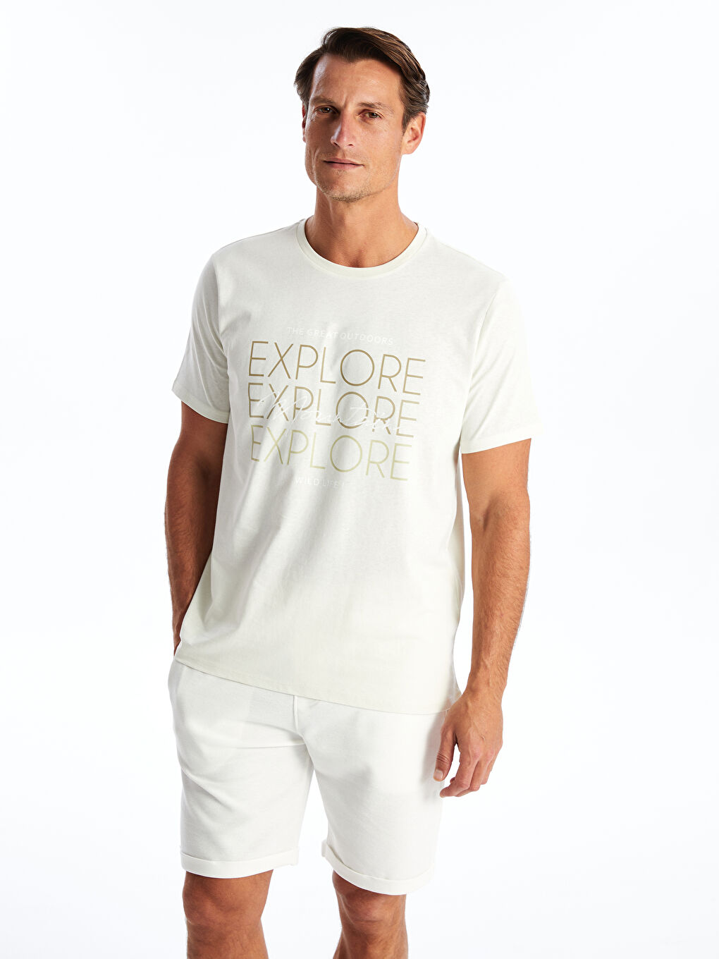 Yeşil Bisiklet Yaka Kısa Kollu Baskılı Penye Erkek Tişört