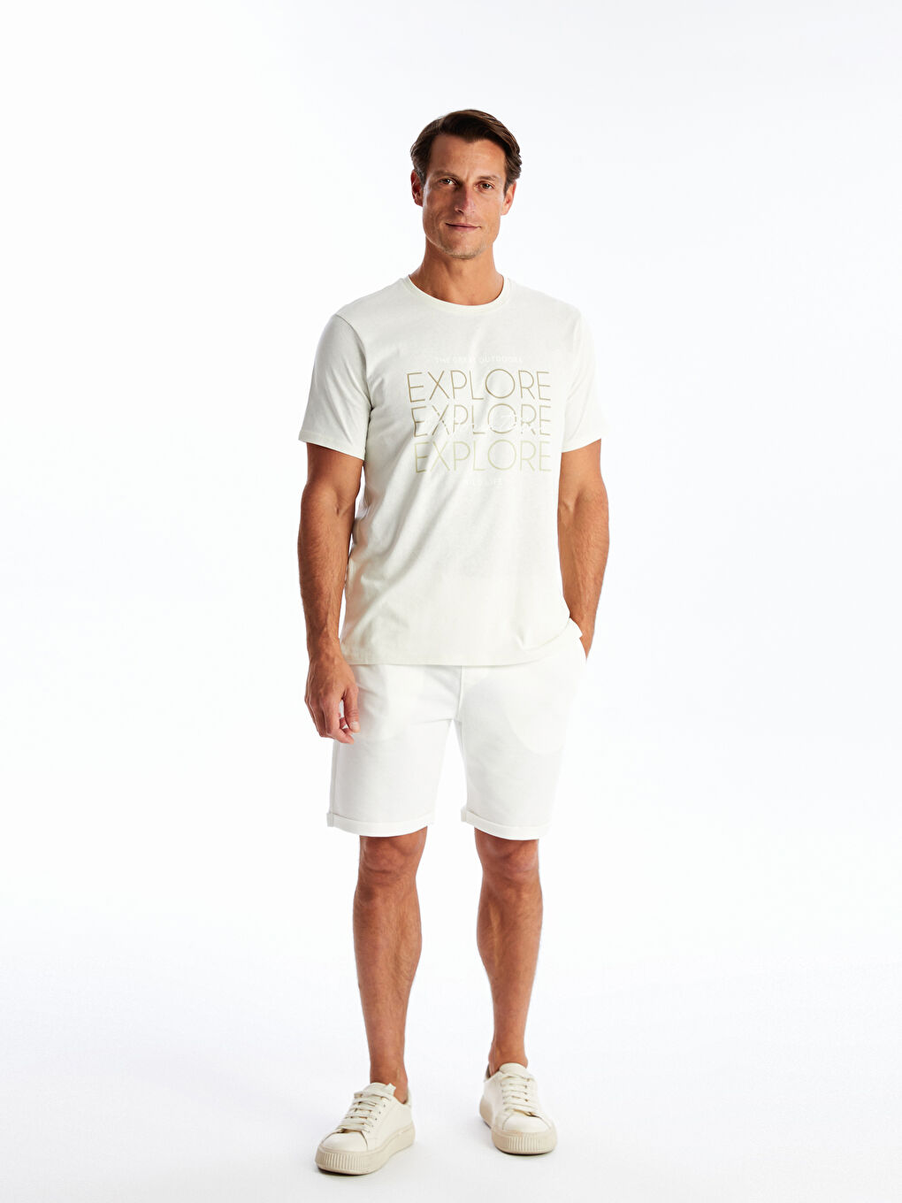 Yeşil Bisiklet Yaka Kısa Kollu Baskılı Penye Erkek Tişört-1