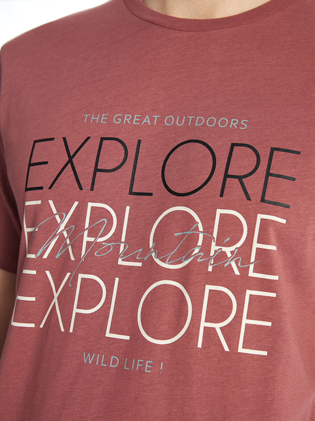 Pembe Bisiklet Yaka Kısa Kollu Baskılı Penye Erkek Tişört-2