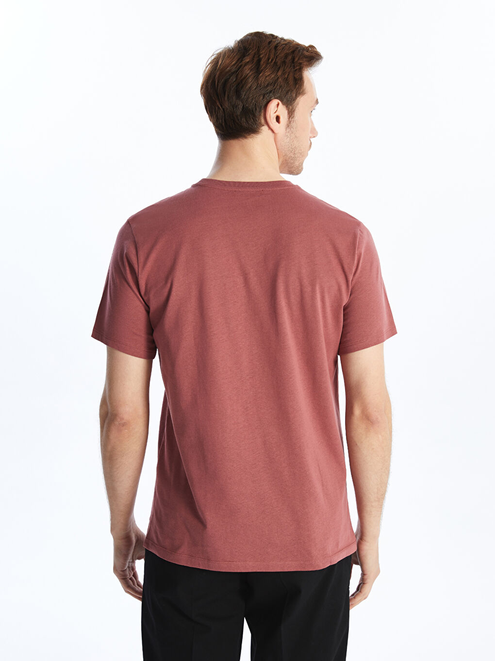 Pembe Bisiklet Yaka Kısa Kollu Baskılı Penye Erkek Tişört-3