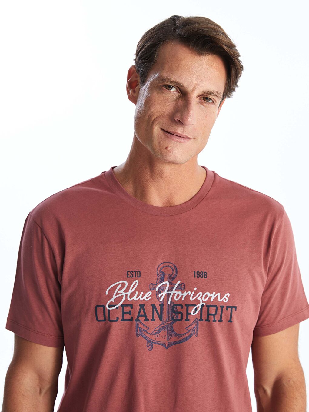 Pembe Bisiklet Yaka Kısa Kollu Baskılı Penye Erkek Tişört-1