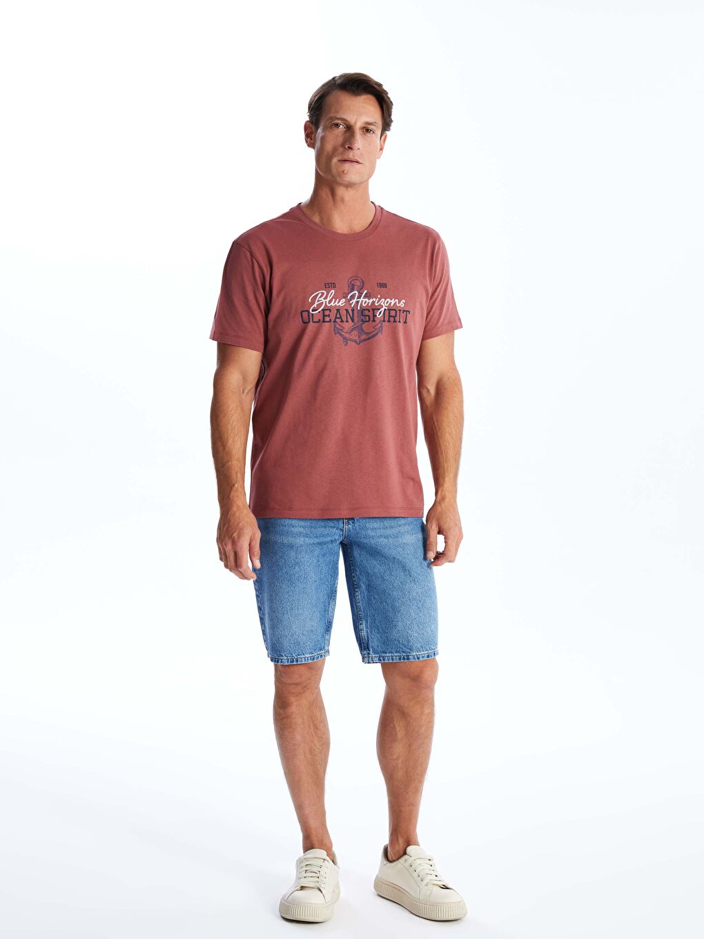 Pembe Bisiklet Yaka Kısa Kollu Baskılı Penye Erkek Tişört-2