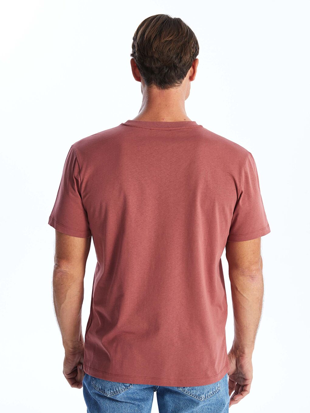 Pembe Bisiklet Yaka Kısa Kollu Baskılı Penye Erkek Tişört-4