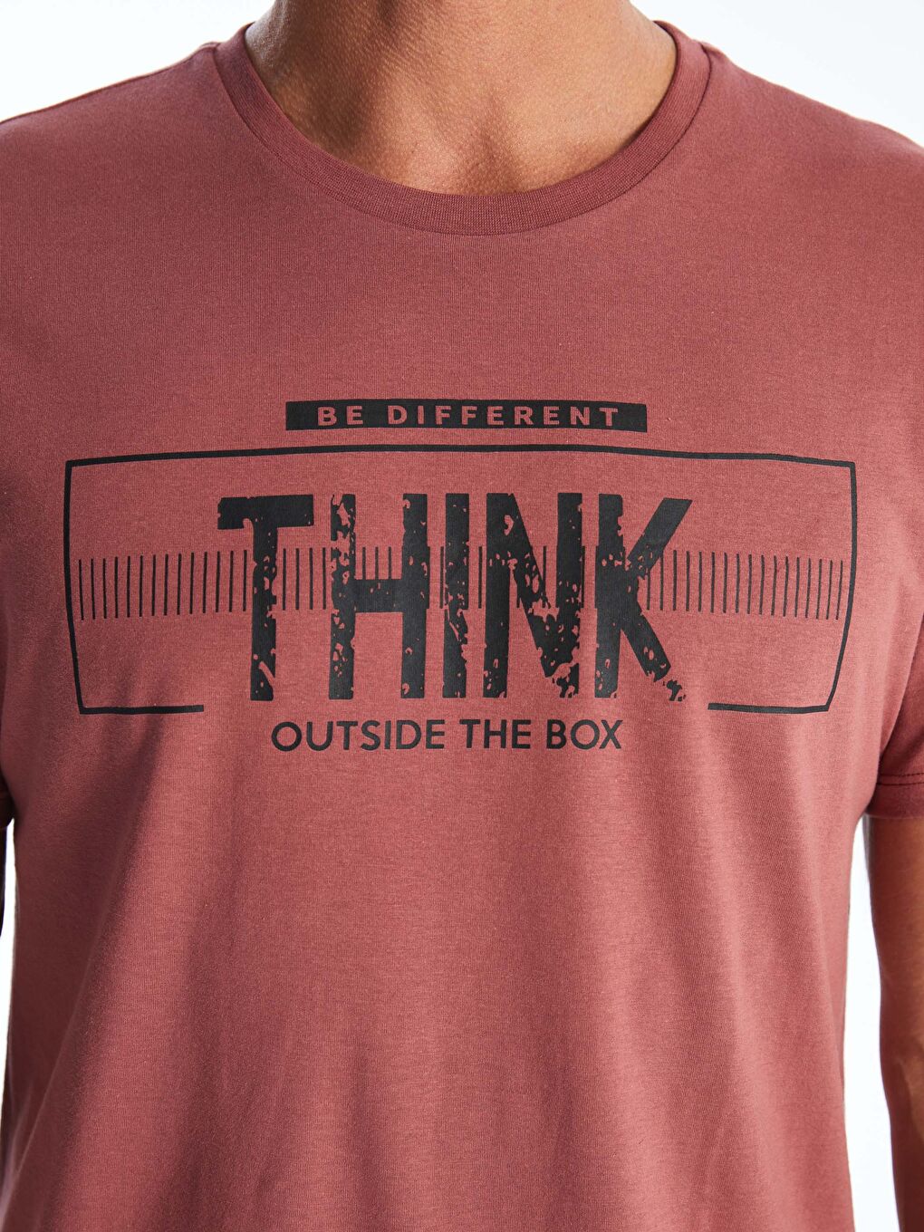 Pembe Bisiklet Yaka Kısa Kollu Baskılı Penye Erkek Tişört-3