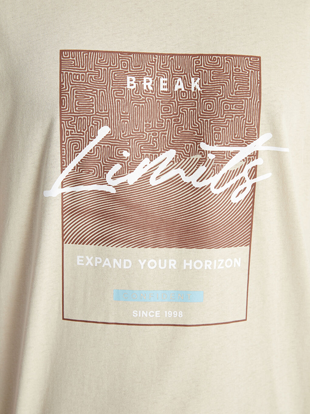 Bej Bisiklet Yaka Kısa Kollu Baskılı Penye Erkek Tişört-3